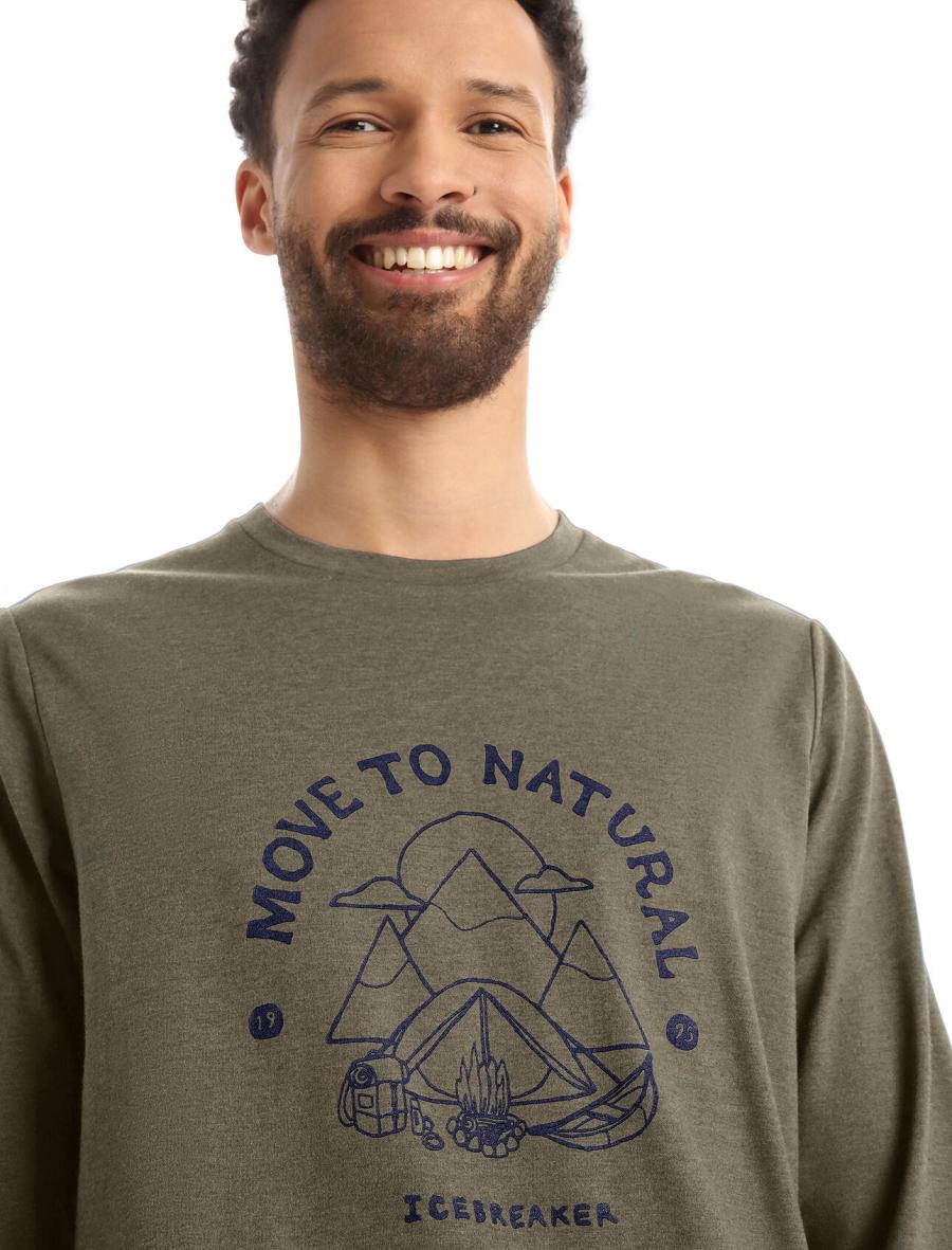 Icebreaker Merino Central Classic T-Shirt Canopy Camper Férfi Long Sleeve Olivazöld | HU 1225DFMN